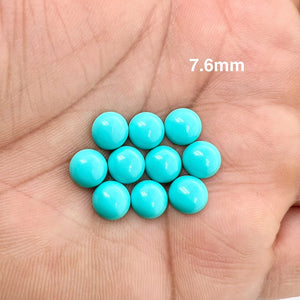 Round Synthetic Turquoise Cabs with Flat Bottom - 7.6mm Gemstones for Crafting & Design