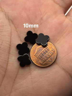 Black Onyx Four Leaf Clover Gemstone – 1pc for Custom Jewelry, Earrings, Pendants – Available in 10mm-14mm