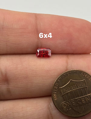 Pigeon Blood Red Coated Moissanite Gemstone 6x4mm - 7x5MM - Emerald Radiant Cut Loose Stone for Jewelry - Custom Ring and Necklace Making Supplies