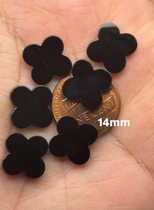 Black Onyx Four Leaf Clover Gemstone – 1pc for Custom Jewelry, Earrings, Pendants – Available in 10mm-14mm