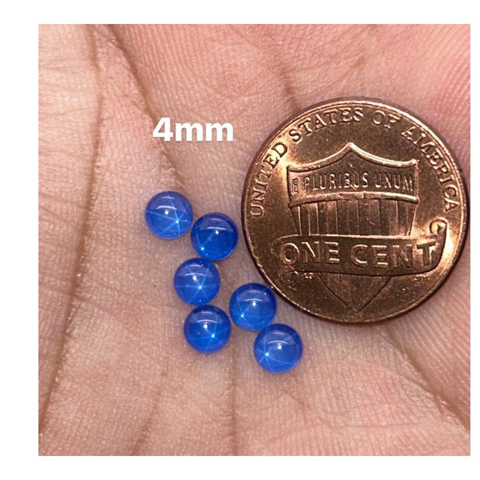 Loose Lab-Created Blue Star Sapphire Transparent Round Cab Available in 5 - 10mm