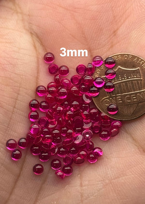 Synthetic Ruby Round Cabochons Lot - 50 to 100 Pieces - 2mm to 3mm Loose Red Gemstones for Jewelry Making