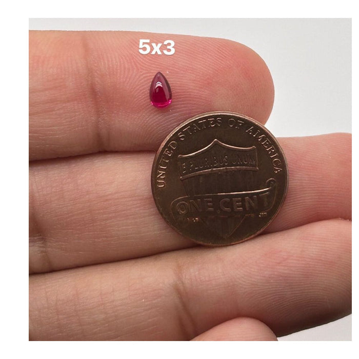 Synthetic Ruby Pear-Cabochon Swiss Rough Corundum Flat Back Stones Precision Cut  Available in 5x3MM- 12x18MM