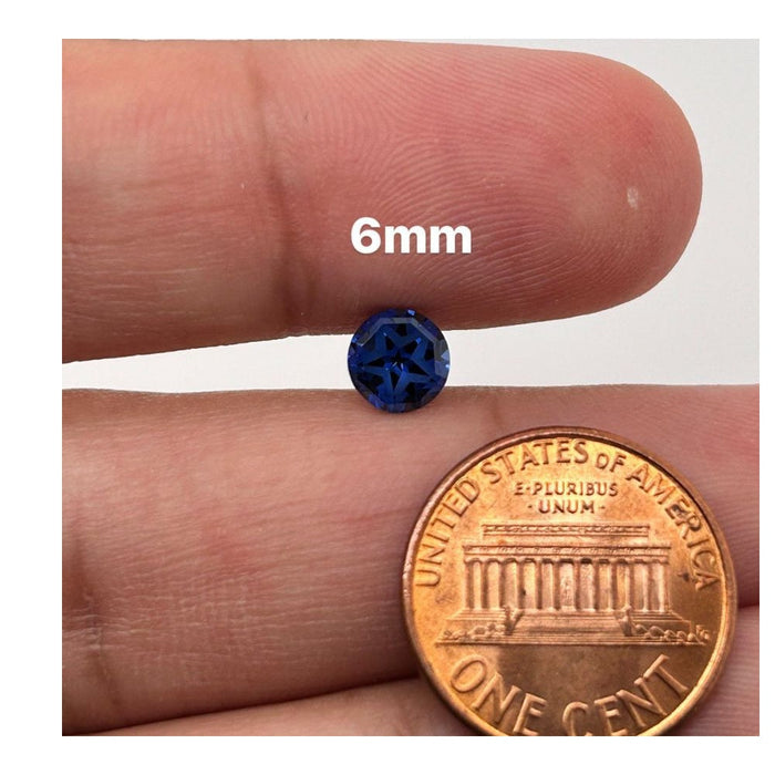 Synthetic Blue Sapphire Round Texas Star Cut AAA Quality Gemstone Precision Cut - Available in 6MM-10MM