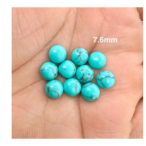 Round Synthetic Turquoise Matrix Cabs with Flat Bottom - 7.6mm Gemstones for Crafting & Design