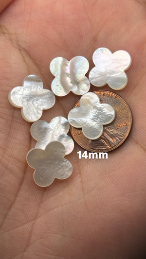 Mother of Pearl Four Leaf Clover Gemstone – 1pc for Custom Jewelry, Earrings, Pendants – Available in 10mm-14mm