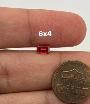 Pigeon Blood Red Coated Moissanite Gemstone 6x4mm - 7x5MM - Emerald Cut Loose Stone for Jewelry - Custom Ring and Necklace Making Supplies