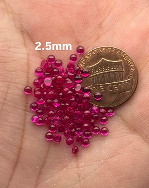 Synthetic Ruby Round Cabochons Lot - 50 to 100 Pieces - 2mm to 3mm Loose Red Gemstones for Jewelry Making