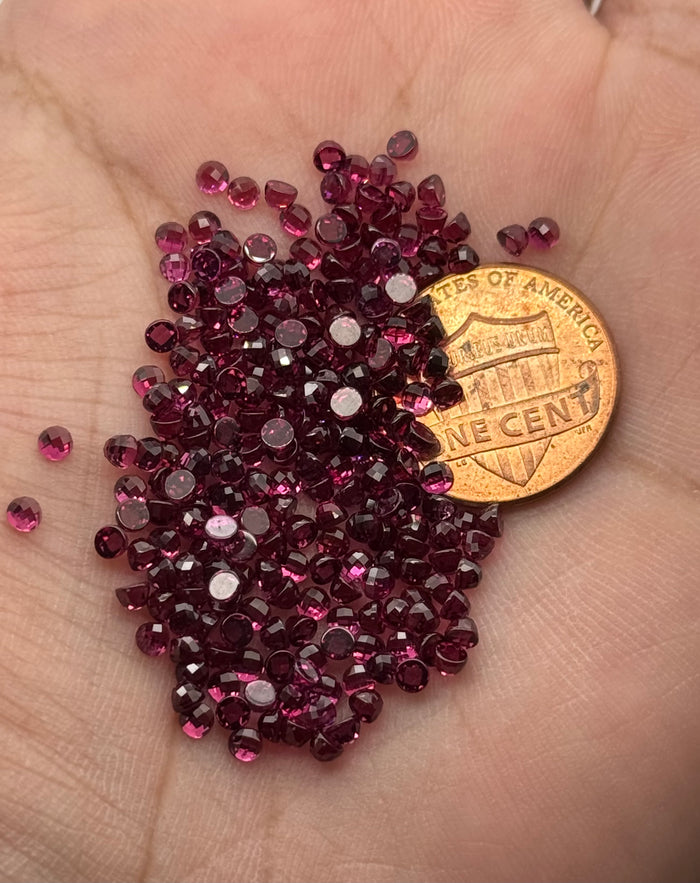 Loose Rhodolite Round Rose Cut 2.5mm Gemstones Flat Back - 10-50-100 Piece Lot - High-Quality Loose Gemstones