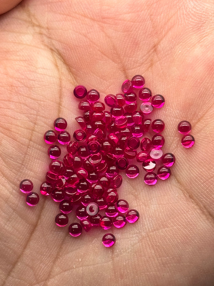 Synthetic Ruby Round Cabochons Lot - 50 to 100 Pieces - 2mm to 3mm Loose Red Gemstones for Jewelry Making