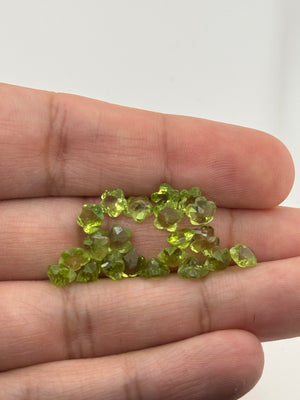 Natural Loose Peridot 5.5mm Fancy Flower Cut Gemstones, Slightly Included, 27 Pieces - 20.30 Carats, Unique Green Gemstones