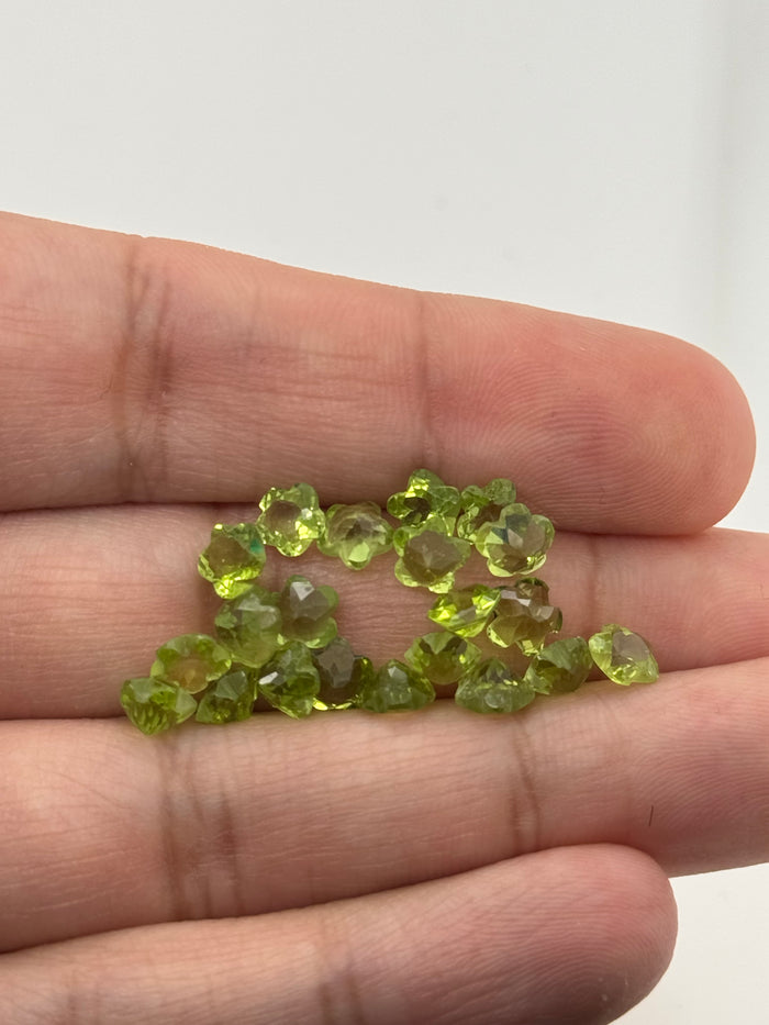 Natural Loose Peridot 5.5mm Fancy Flower Cut Gemstones, Slightly Included, 27 Pieces - 20.30 Carats, Unique Green Gemstones