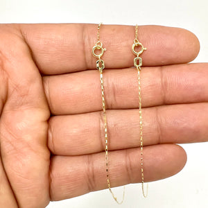 14K Yellow Gold Reflection Lite Box Chain Necklace - 18 Inches, 0.6mm-0.75mm Thin Delicate Chain for Pendants & Everyday Wear