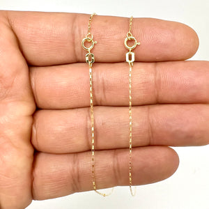 14K Yellow Gold Reflection Lite Box Chain Necklace - 18 Inches, 0.6mm-0.75mm Thin Delicate Chain for Pendants & Everyday Wear