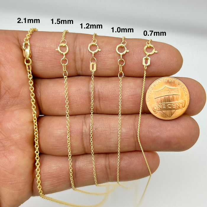 14k Yellow Gold Round Cable Chain Necklace - Thin to Thick Options (0.7mm - 2.1mm) - Classic Gold Chain for Pendants & Everyday Wear