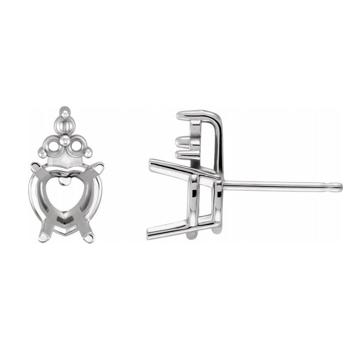 14K Gold Accented Heart 4 Prong Earring Mounting Available in 4x4mm - 8x8mm
