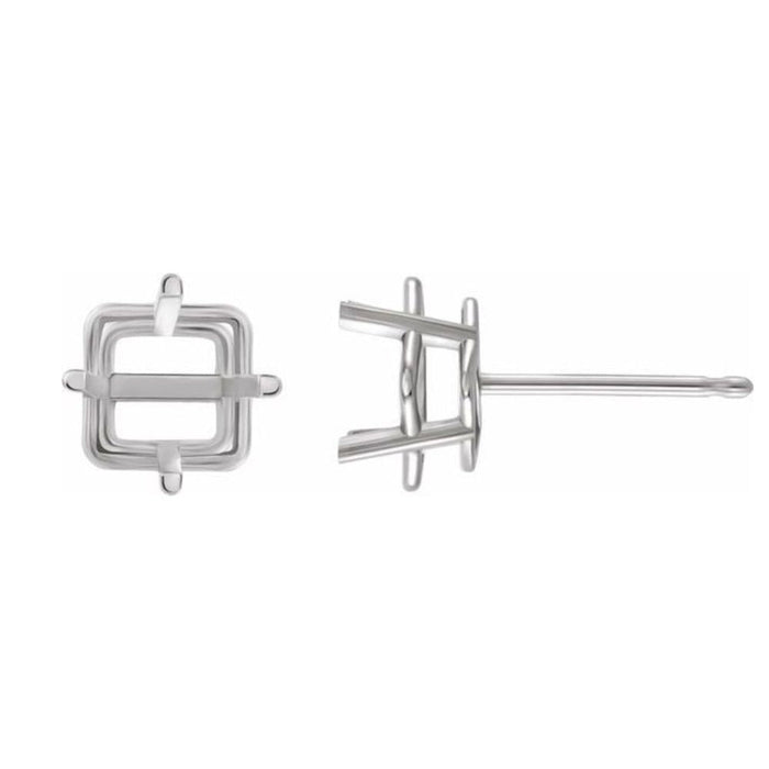 14K Gold Square 4-Prong Light Wire Basket Earring Mounting Available in 3x3mm - 12x12mm