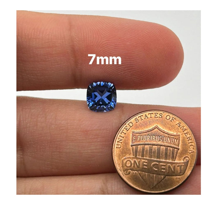 Synthetic Blue Sapphire - 6mm - 7mm Cushion Concave Cut - Loose Gemstone