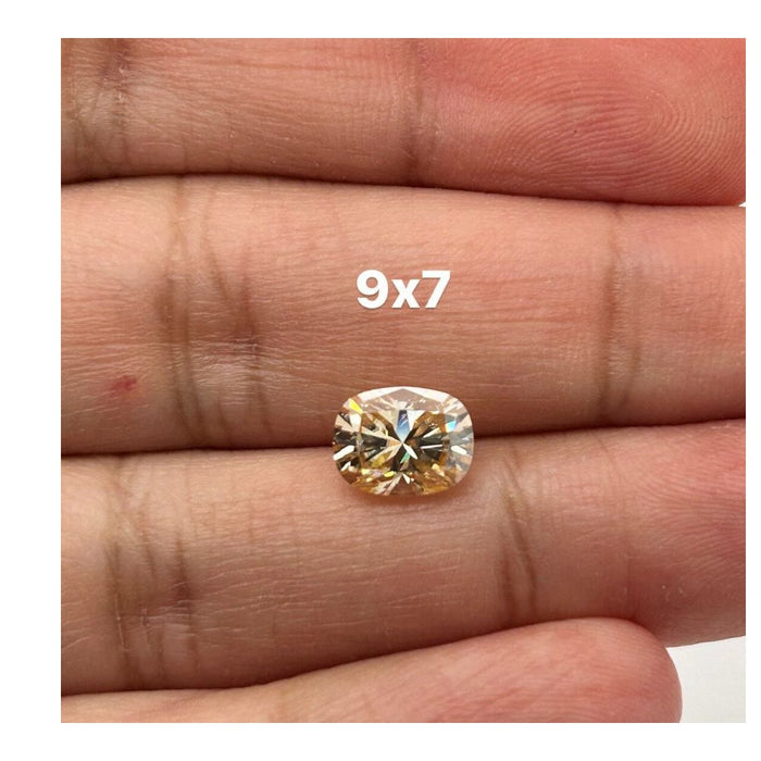 Lab Grown Champagne Moissanite Elongated Cushion Cut Eye Clean DEF Color Available in 9x7mm - 10x8mm