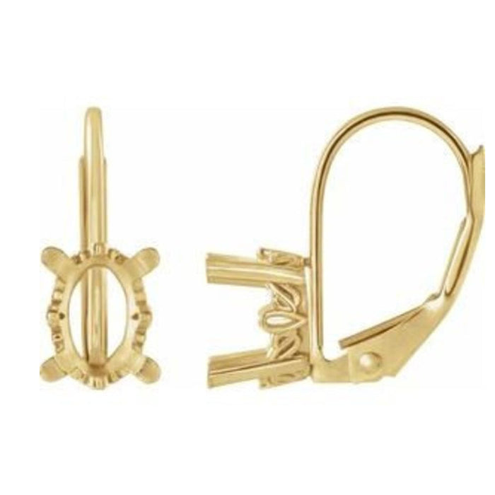 14K Gold Oval 4-Prong Scroll Lever Back Earring Mounting Available in 6x4mm - 8x6mm