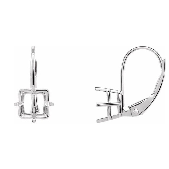 14K Gold Square 4-Prong Wire Basket Lever Back Earring Mounting Available in 6x6mm - 7x7mm